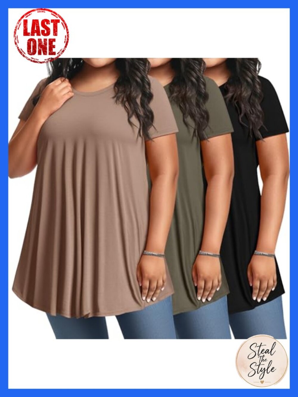 Plus Size Tunic Tops 3 Pack Flowy Short Sleeve Blouses Long Shirts
